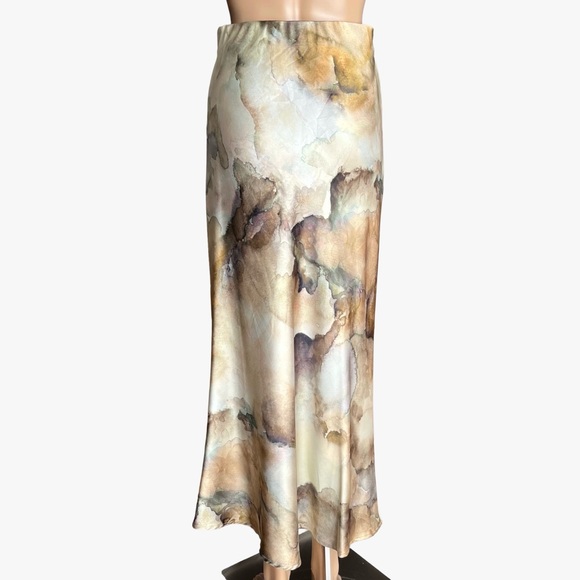 ZARA Satin Tie-Dye Midi Skirt XS (Fits S) Elastic Waist | Neutral Print - Picture 3 of 5